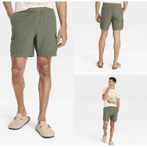 Goodfellow & Co Olive Green Cargo Shorts Mens Medium NWT Linen Blend Utility